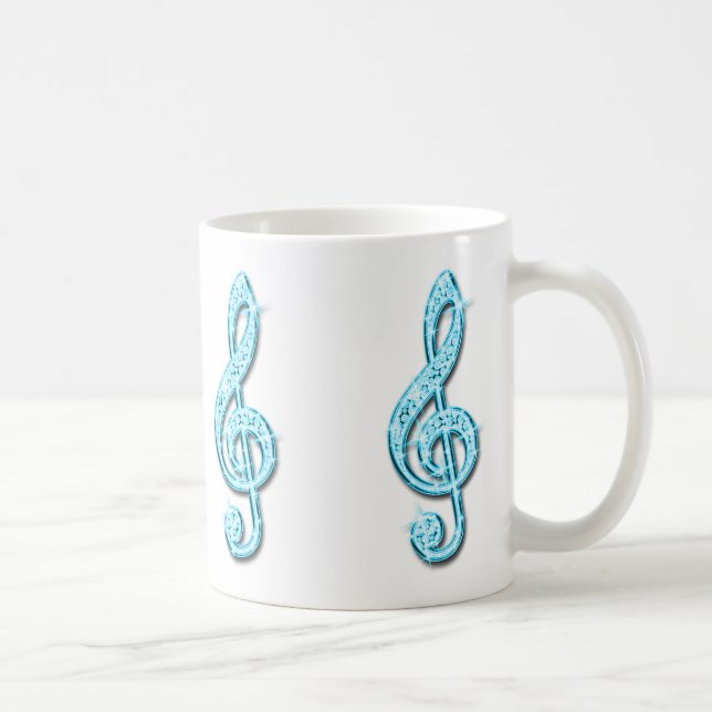 Gnistrande ljusblå musiknot kaffemugg (Höger)