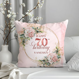 Gnistrande ljusrosa blommor kudde 70-årsdag