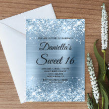 Gnistrande ljust blå glitter och folie Sweet 16