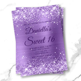 Gnistrande ljust lila glitter och folie Sweet 16 Inbjudningar