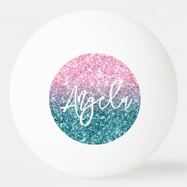 Gnistrande Lyx Ljus Rosa Teal Ombre Glitter Pingisboll (Framsidan)