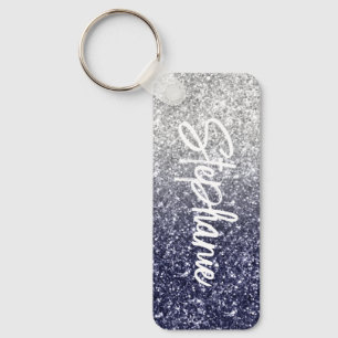 Gnistrande Lyx Silver Marinblå Ombre Glitter Nyckelring