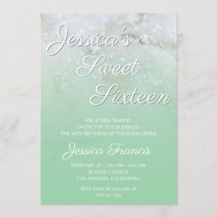 Gnistrande marmor mintgrön ombré Sweet Sixteen Inbjudningar