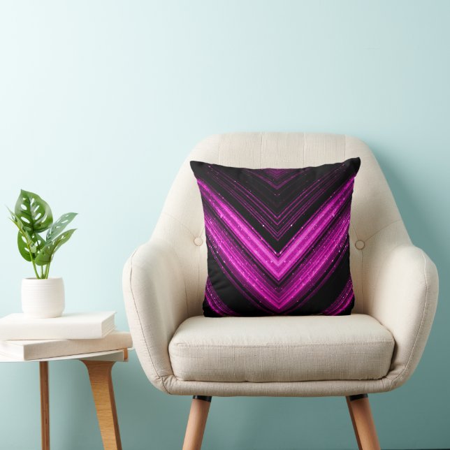 Gnistrande metallisk varmröd magenta svart chevron kudde (Stol)