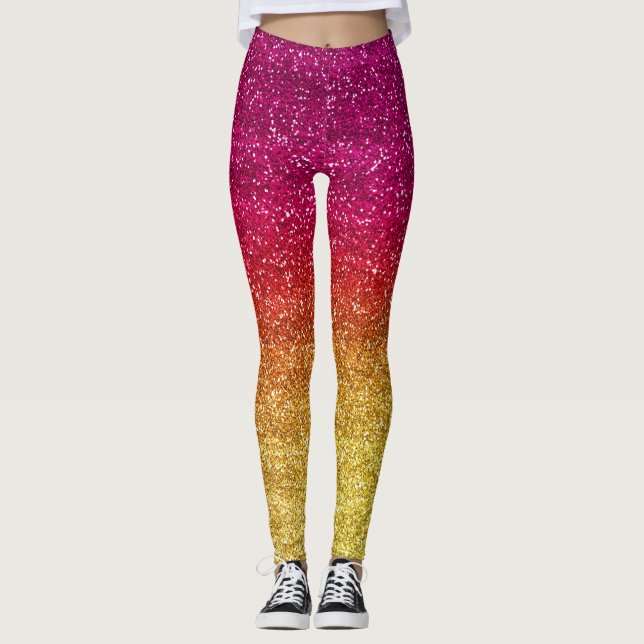 Gnistrande mörk rosa och gul gradient glitter lice leggings (Framsida)
