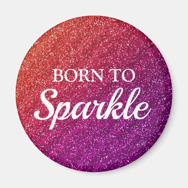 Gnistrande orange och lila glitter Född att glänsa Magnet (Framsidan)