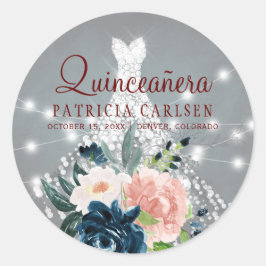 Gnistrande prinsessa diamantklänning floral quince runt klistermärke