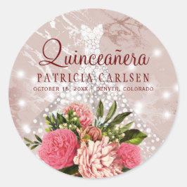 Gnistrande prinsessa diamantklänning floral quince runt klistermärke