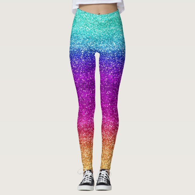 Gnistrande regnbågsfärgad glittergradient leggings (Framsida)
