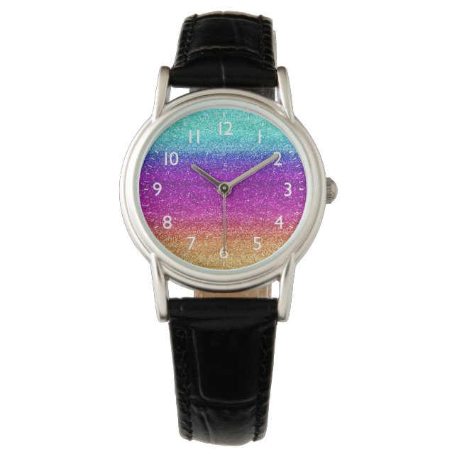 Gnistrande regnbågsgradient glitter armbandsur (Framsida)