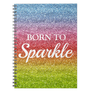 Gnistrande regnbågsgradient glitter Född att gläns Anteckningsbok
