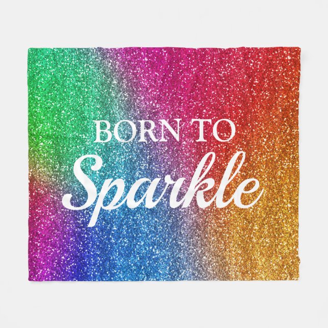 Gnistrande regnbågsgradient glitter Född att gläns Fleecefilt (Framsidan (Horisontell))