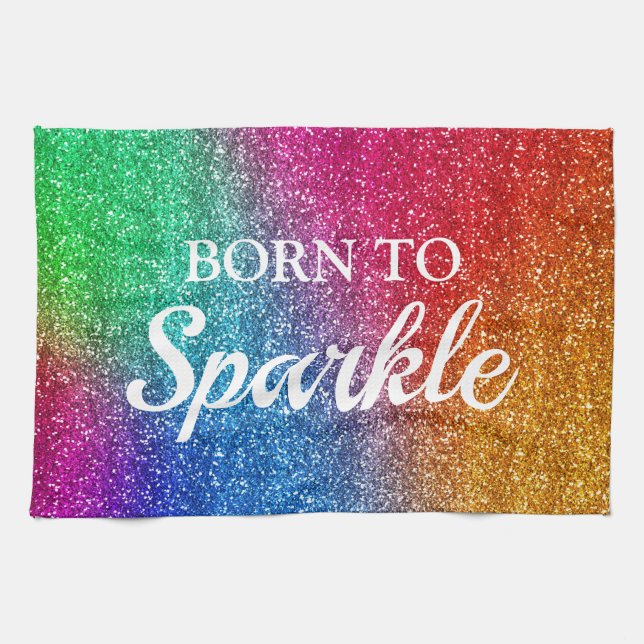 Gnistrande regnbågsgradient Glitter Född att gläns Kökshandduk (Horisontell)