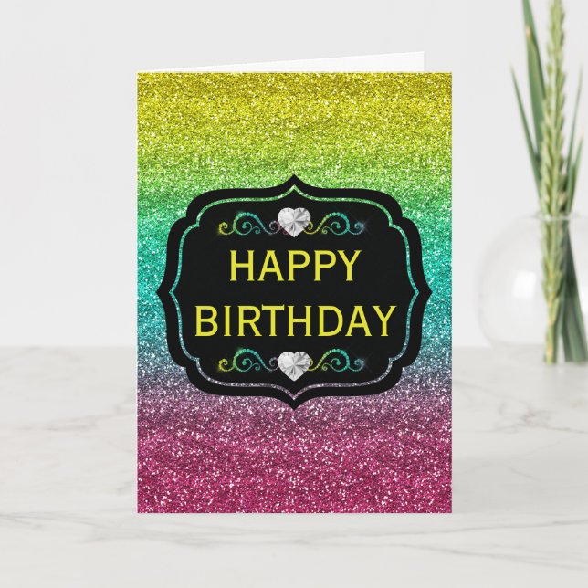 Gnistrande regnbågsgradient glitter födelsedag kort (Framsida)
