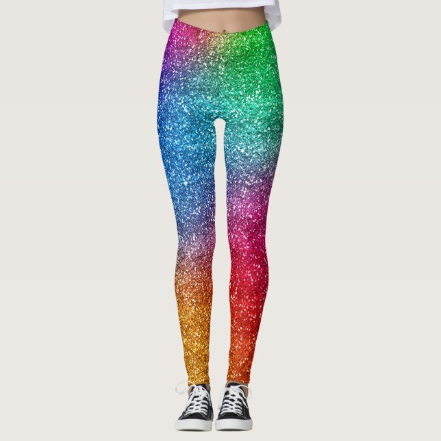 Gnistrande regnbågsgradient glitter leggings (Framsida)