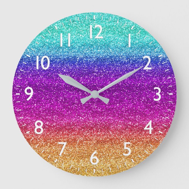 Gnistrande regnbågsgradient glitter stor klocka (Framsida)