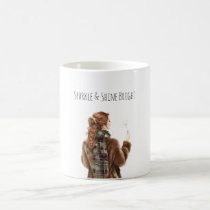 Gnistrande rödhårig flicka jul nyår kaffemugg