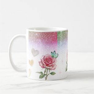 Gnistrande ros och fjäril kaffemugg