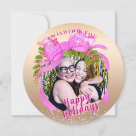 Gnistrande Rosa Band Jul Platt Julkort