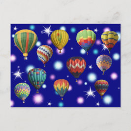 Gnistrande rosa blå stjärnor varmluftsballonger vykort