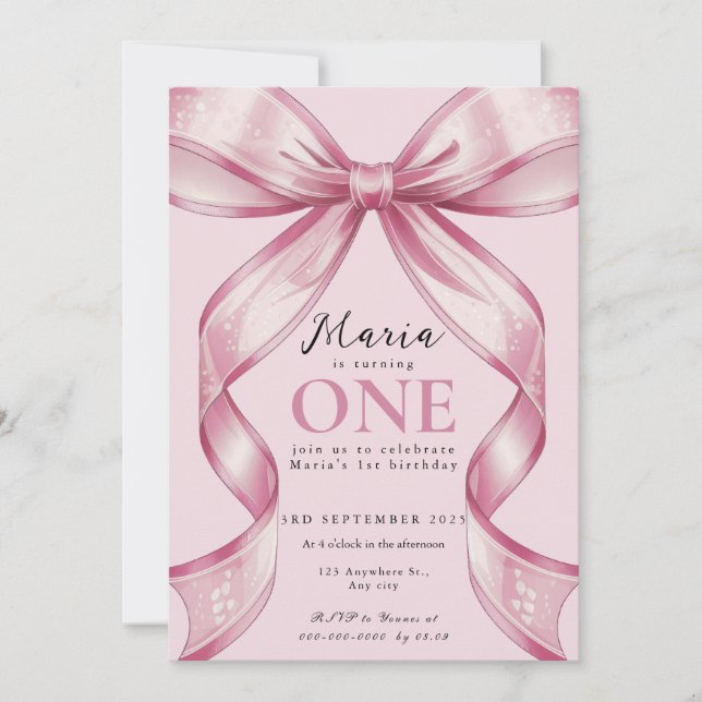 Gnistrande Rosa Coquette-slöja 1:a Inbjudningar (Framsida)