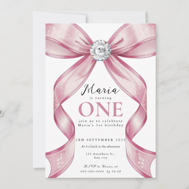 Gnistrande Rosa Coquette-slöja 1:a Inbjudningar (Framsida)