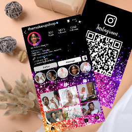 Gnistrande rosa glitter Instagram QR-kod för nagel Visitkort