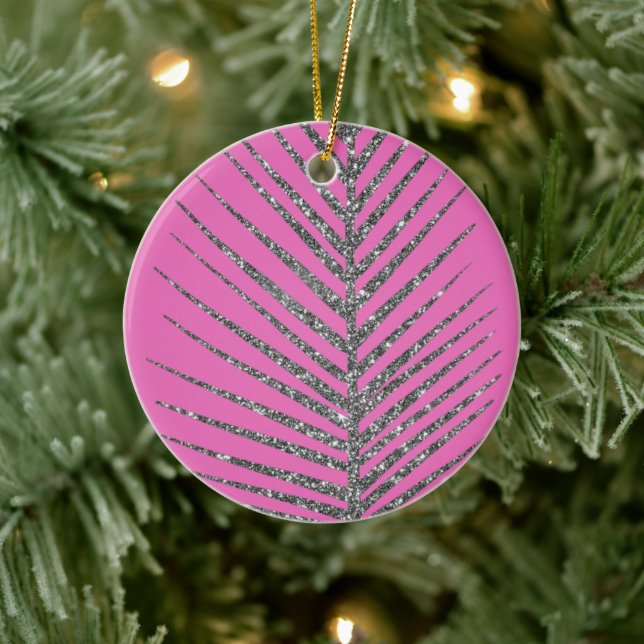 Gnistrande rosa glitter  julgransprydnad keramik (Träd)