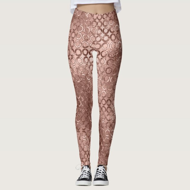 Gnistrande Rosa Guld Cirklar Rosa Lyx Glitter Leggings (Framsida)