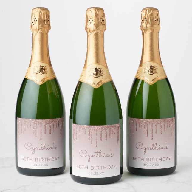 Gnistrande Rosa Guld Glitter Dropp 60-årsfirande (Flaskor)