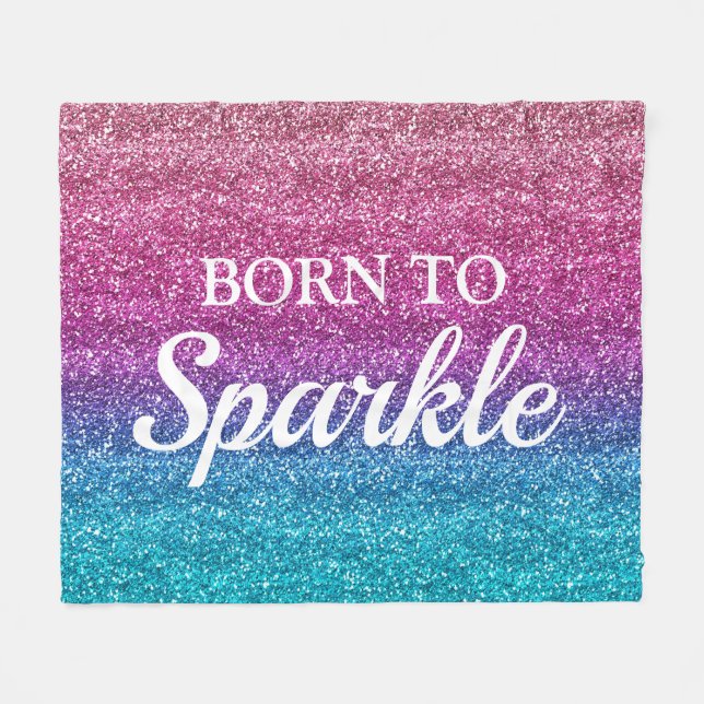 Gnistrande rosa och blå glitter Born to Sparkle Fleecefilt (Framsidan (Horisontell))