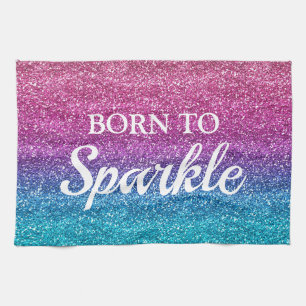 Gnistrande rosa och blå glitter Born to Sparkle Kökshandduk