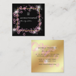 Gnistrande rosa och guld såpbubbel skönhetssalong fyrkantigt visitkort