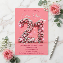 Gnistrande rosa och silver ädelstenar 21-årsdag inbjudningar
