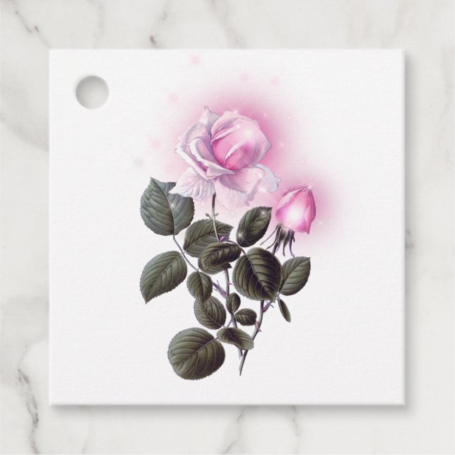 Gnistrande rosa ros gåvor etiketter (Framsida)