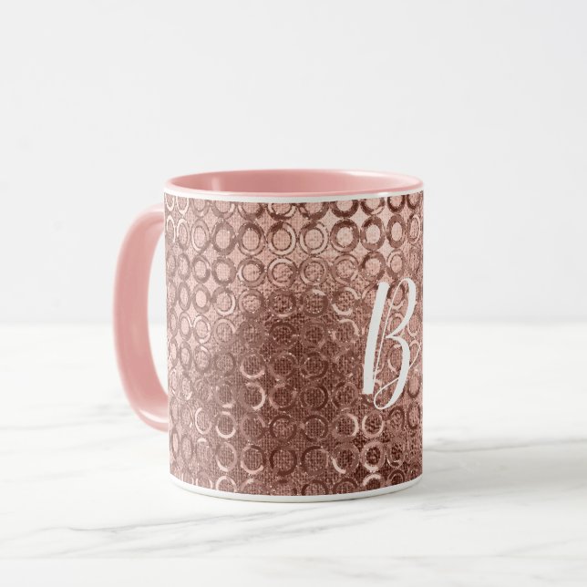 Gnistrande Rosa Rosa Guld Cirklar Lyx Gnistreffekt Mugg (Framsida vänster)