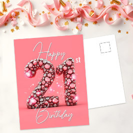 Gnistrande rosa & silver ädelsten 21-årsdag vykort