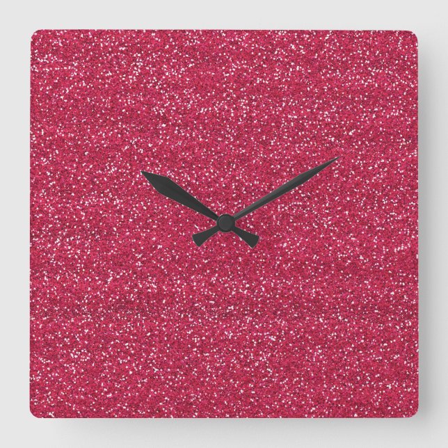 Gnistrande rosa & silver glitter fyrkantig klocka (Framsida)
