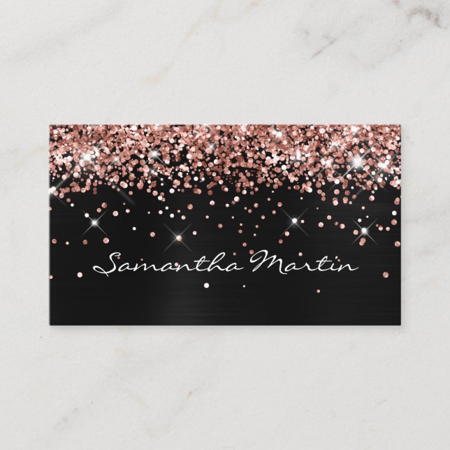 Gnistrande roséguld glitter svart folie visitkort (Framsida)