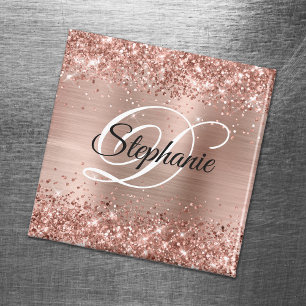 Gnistrande roséguld glitterfolie monogram magnet