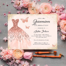 Gnistrande Roséguld Klänning Fjäril Quinceanera