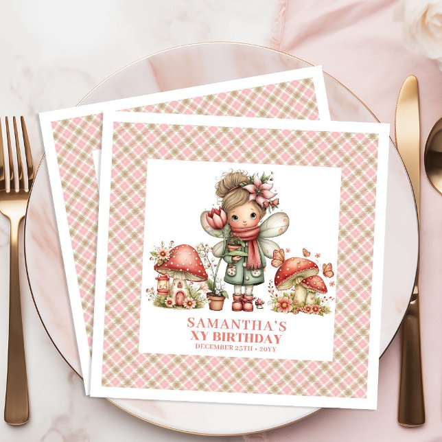 Gnistrande Sagoblommig Rosa Magisk Födelsedag Pappersservett (Sparkling Fairy Pink Floral Magical Birthday Napkins)