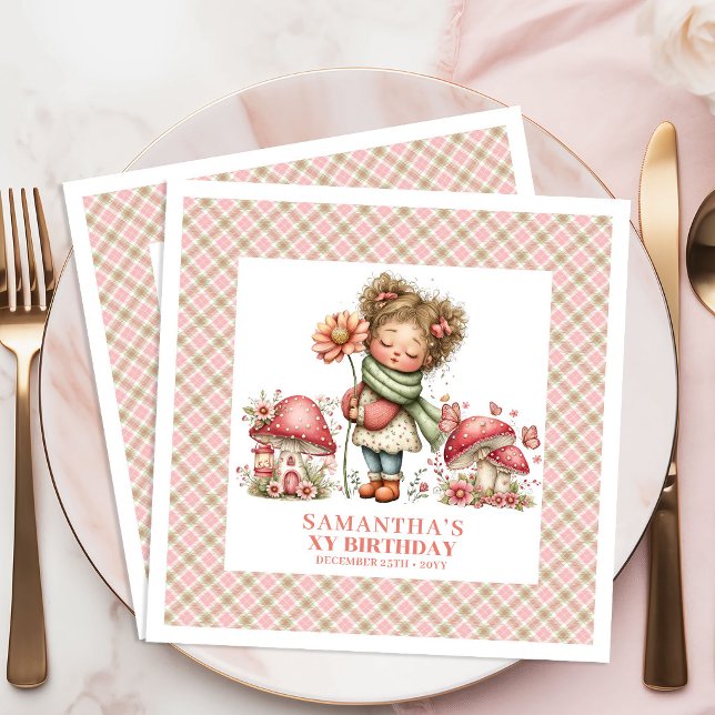 Gnistrande Sagoträdgårds Födelsedagsfirande  Pappersservett (Sparkling Fairy Garden Birthday Celebration Party Napkins)