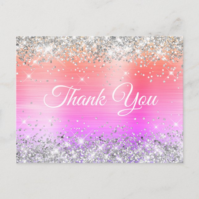 Gnistrande Silver Glitter Korall Rosa Folie Tack Vykort (Framsida)