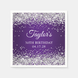Gnistrande Silver Glitter Kunglig Lila 30-årsdag Pappersservett