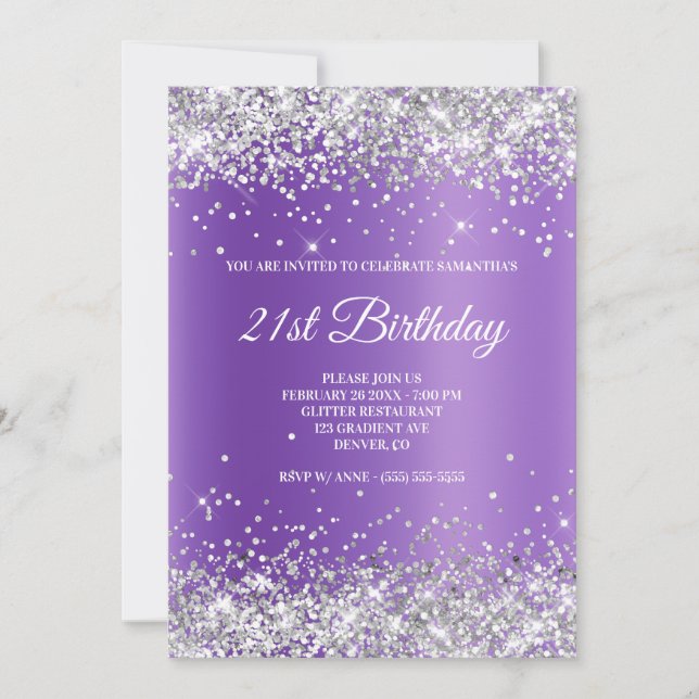 Gnistrande Silver Glitter Lavendel Lila Gradient Inbjudningar (Framsida)
