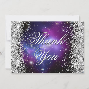 Gnistrande Silver Glitter Lila Celestial Foto Tack Kort