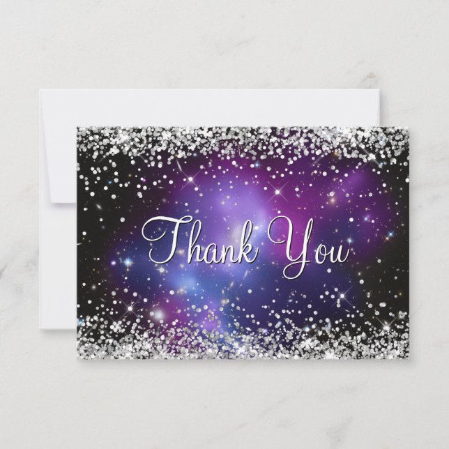 Gnistrande Silver Glitter Lila Celestial Tack Kort (Framsida)