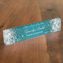 Gnistrande Silver Glitter Mörk Turkos Gradient