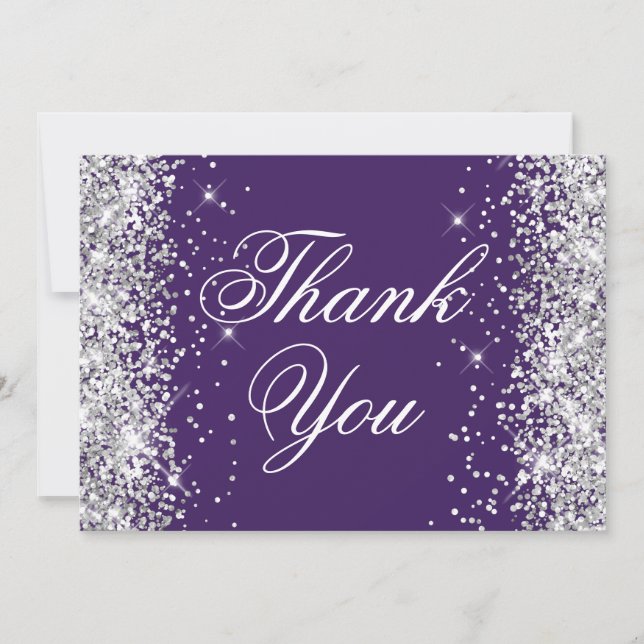 Gnistrande Silver Glitter Mörk Violett Tack Kort (Framsida)